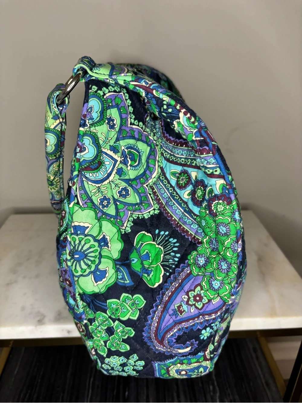 Vera Bradley large hobo rolled handle with rings Blue Rhapsody retired